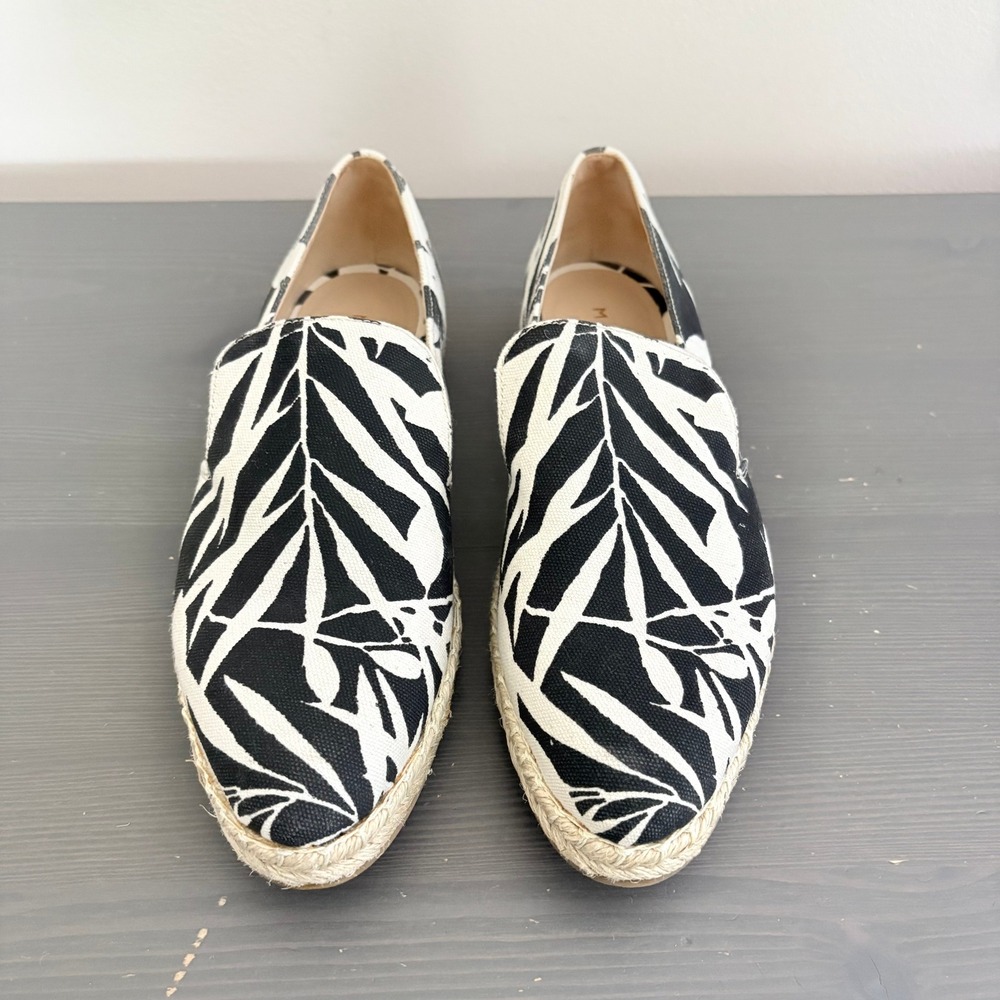 M.Gemi Espadrilles Agio 39.5 Black White Tropical Floral Print Slip On Loafers - Picture 13 of 14